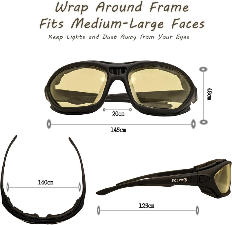 SOLPRO Anti-Fog Safety Motorcycle Riding Sunglasses Foam padded Goggle, Dustproof, Windproof, Hunting, Hiking, Golfing - Image 2